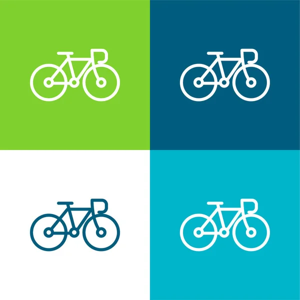 Bike Flat Čtyři Barvy Minimální Ikona Nastavena — Stockový vektor