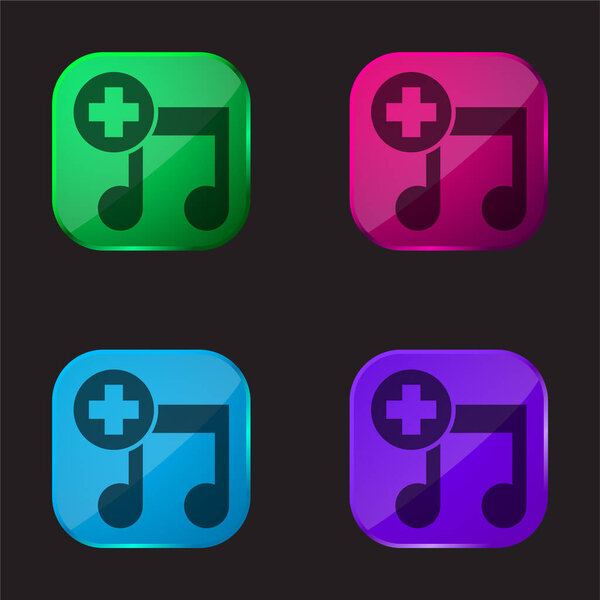 Add A Song Interface Symbol four color glass button icon