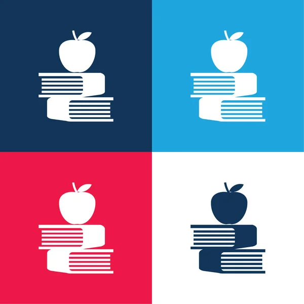 stock vector Apple And Books blue and red four color minimal icon set