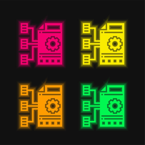 Aggregate four color glowing neon vector icon