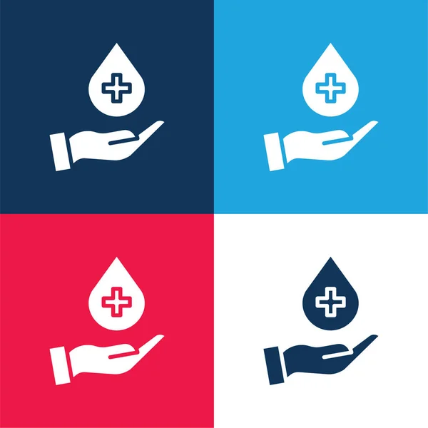 Blood Donation Blue Red Four Color Minimal Icon Set — Stock Vector