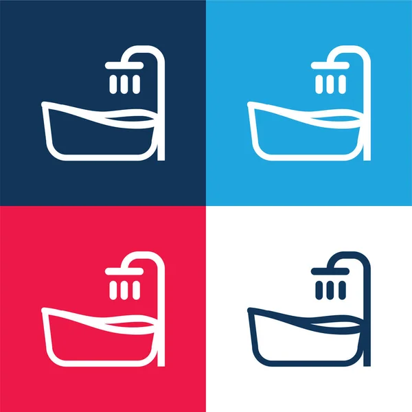 Bath Tub Blue Red Four Color Minimal Icon Set — Stock Vector