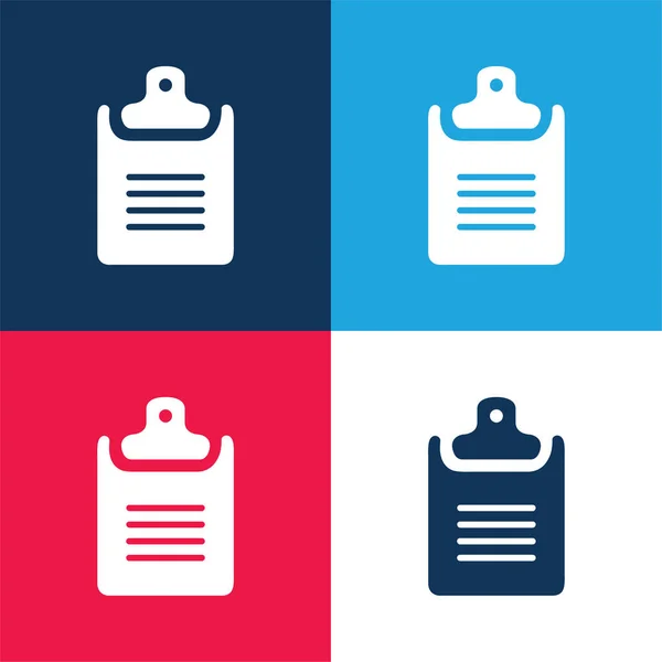 Black Clipboard Blue Red Four Color Minimal Icon Set — Stock Vector