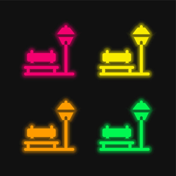 Bench four color glowing neon vector icon