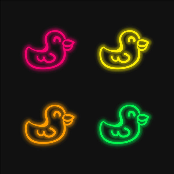 Bird Hand Drawn Animal Toy four color glowing neon vector icon