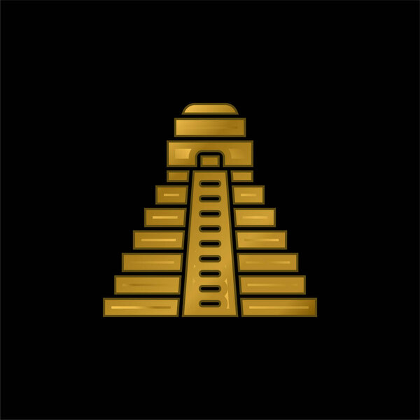 Ацтекская пирамида позолоченная металлическая икона или вектор логотипа