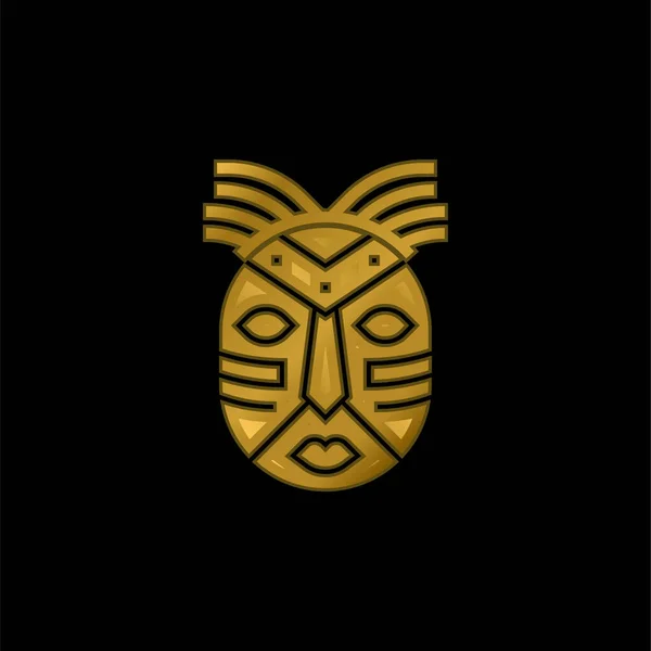 Afrikansk Mask Guldpläterad Metallikon Eller Logotyp Vektor — Stock vektor