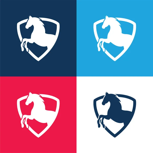 Pièce Cheval Noir Dans Bouclier Contour Bleu Rouge Quatre Couleurs — Image vectorielle