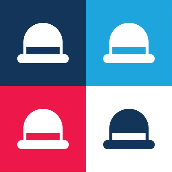 Bowler Blue Red Four Color Minimal Icon Set — Stock Vector
