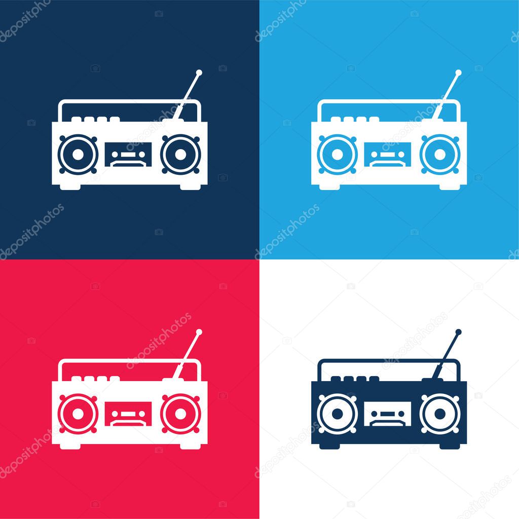 Boom Box Radio With Antenna blue and red four color minimal icon set