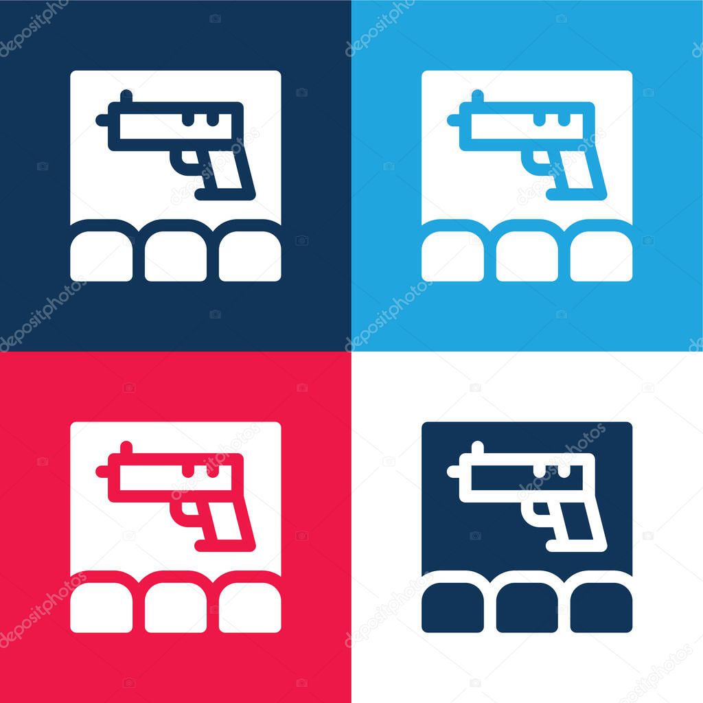 Action Movie blue and red four color minimal icon set