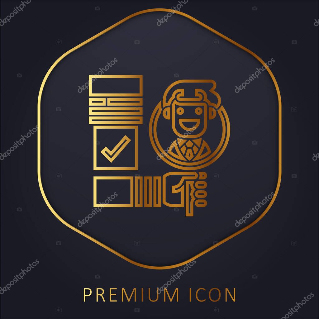Background Check golden line premium logo or icon