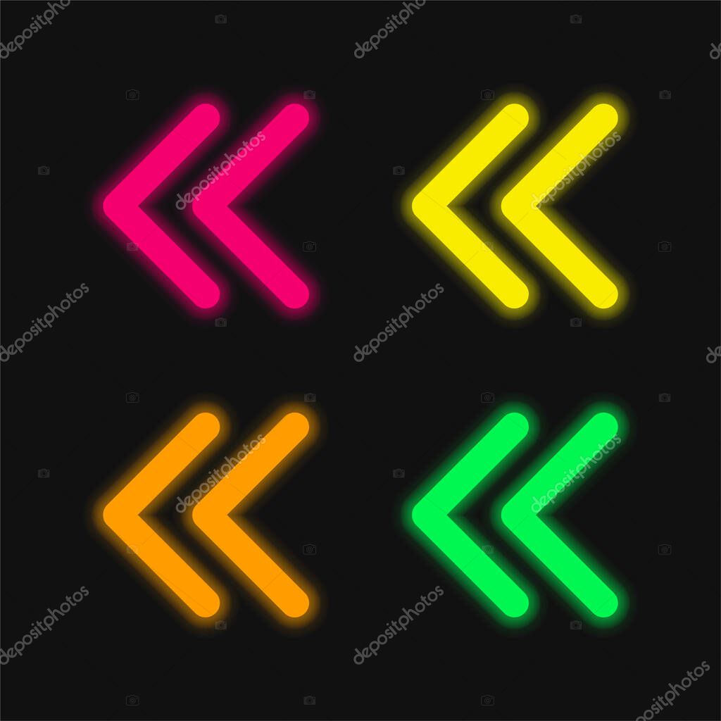 Arrowheads Of Thin Outline To The Left four color glowing neon vector icon