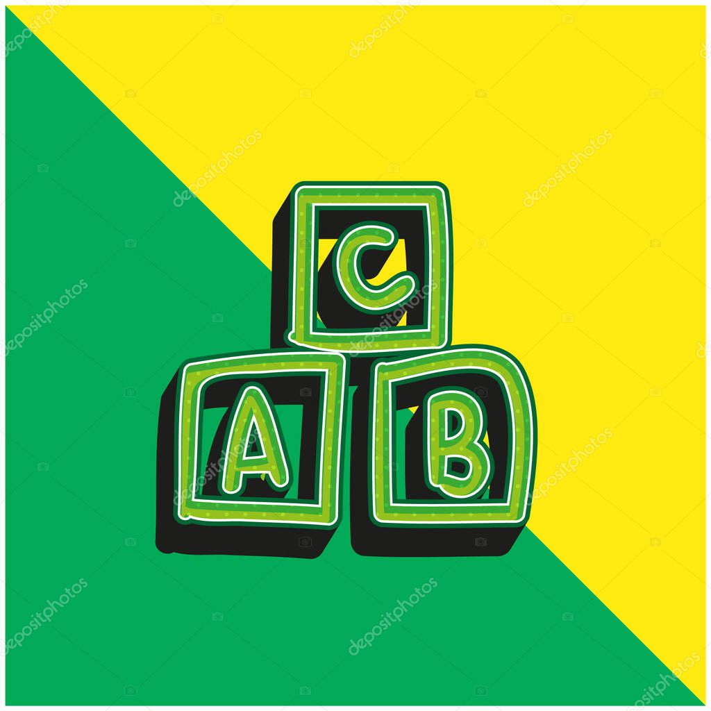 Alphabet Cubes Educational Toy Green and yellow modern 3d vector icon logo