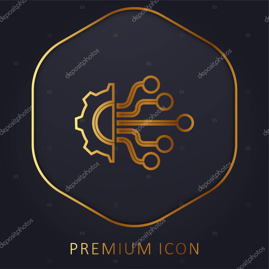 Artificial Intelligence golden line premium logo or icon