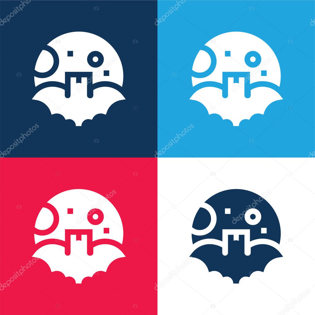 Bat blue and red four color minimal icon set