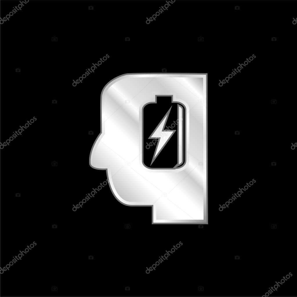 Battery In Man Head silver plated metallic icon