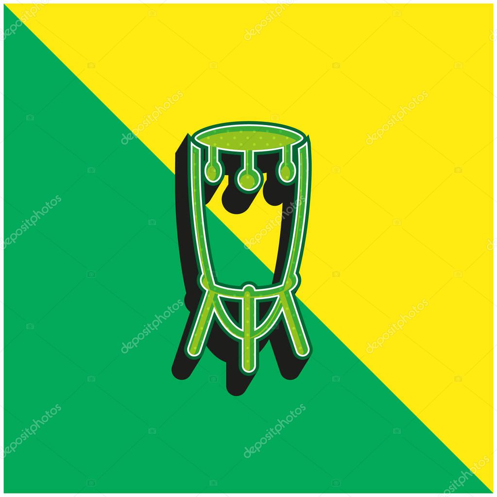 African Tall Drum With Stand Green and yellow modern 3d vector icon logo