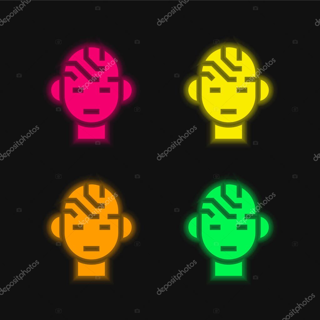 Brain four color glowing neon vector icon