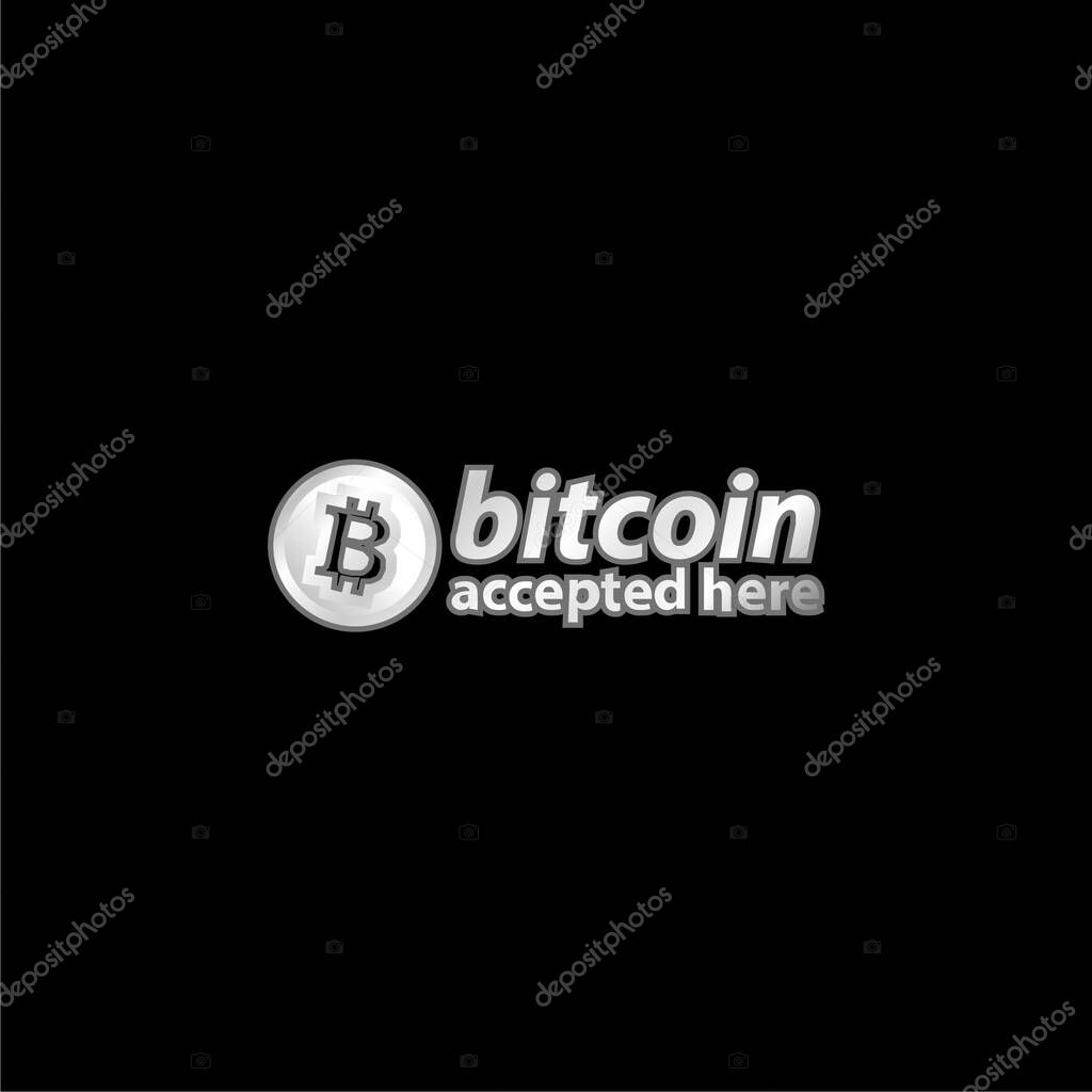 Bitcoin Accepted Here Logo silver plated metallic icon