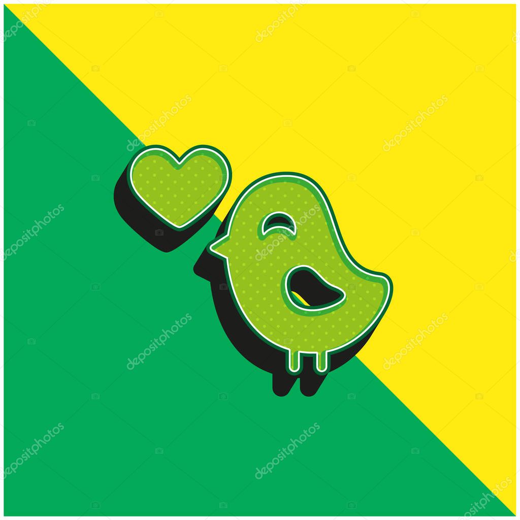 Bird In Love Green and yellow modern 3d vector icon logo