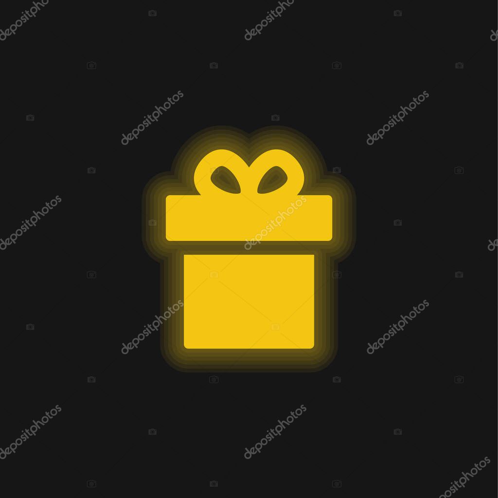 Birthday Present yellow glowing neon icon