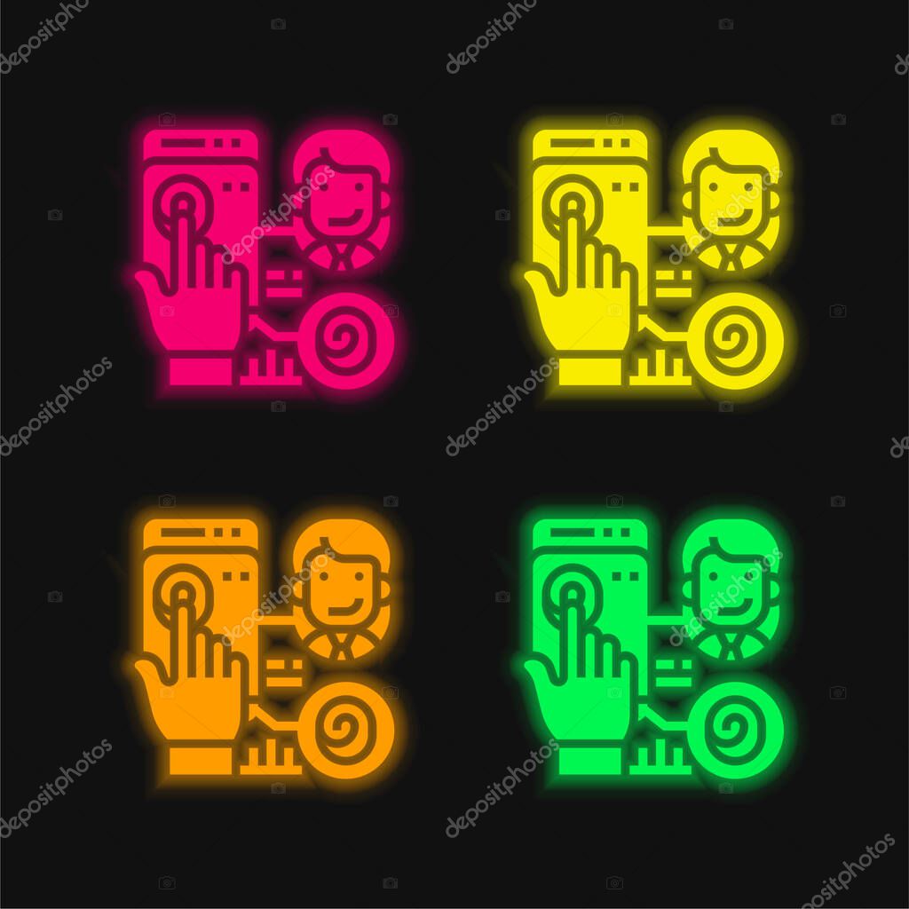 Biometric four color glowing neon vector icon