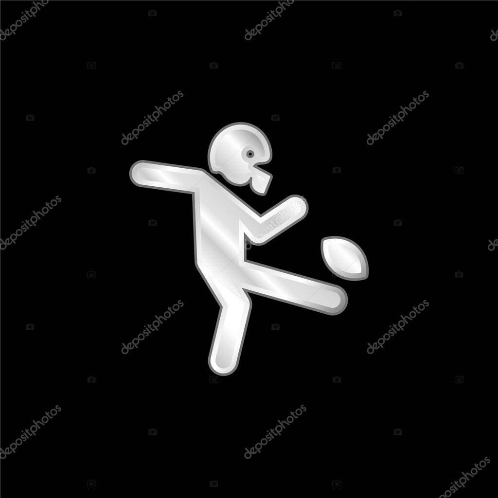 American Football Player Kicking The Ball silver plated metallic icon