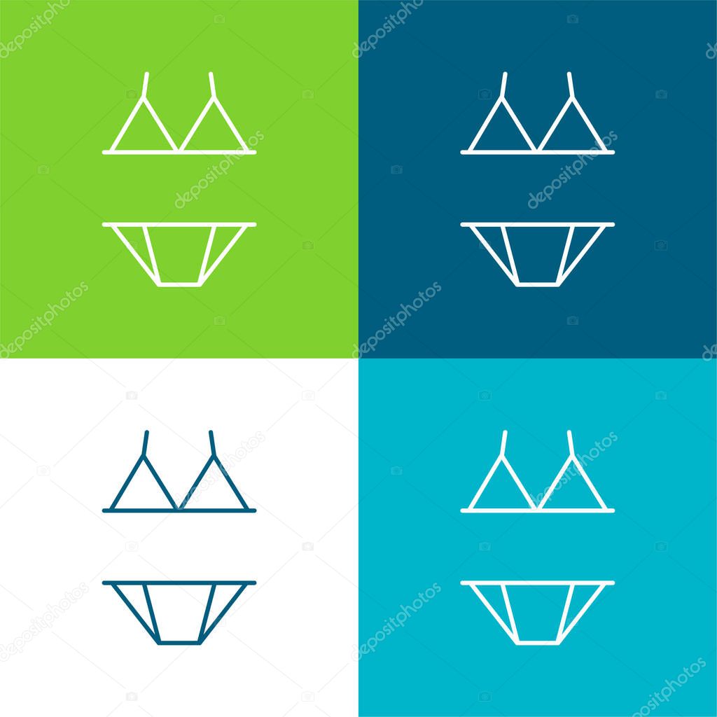 Bikini Outline Flat four color minimal icon set