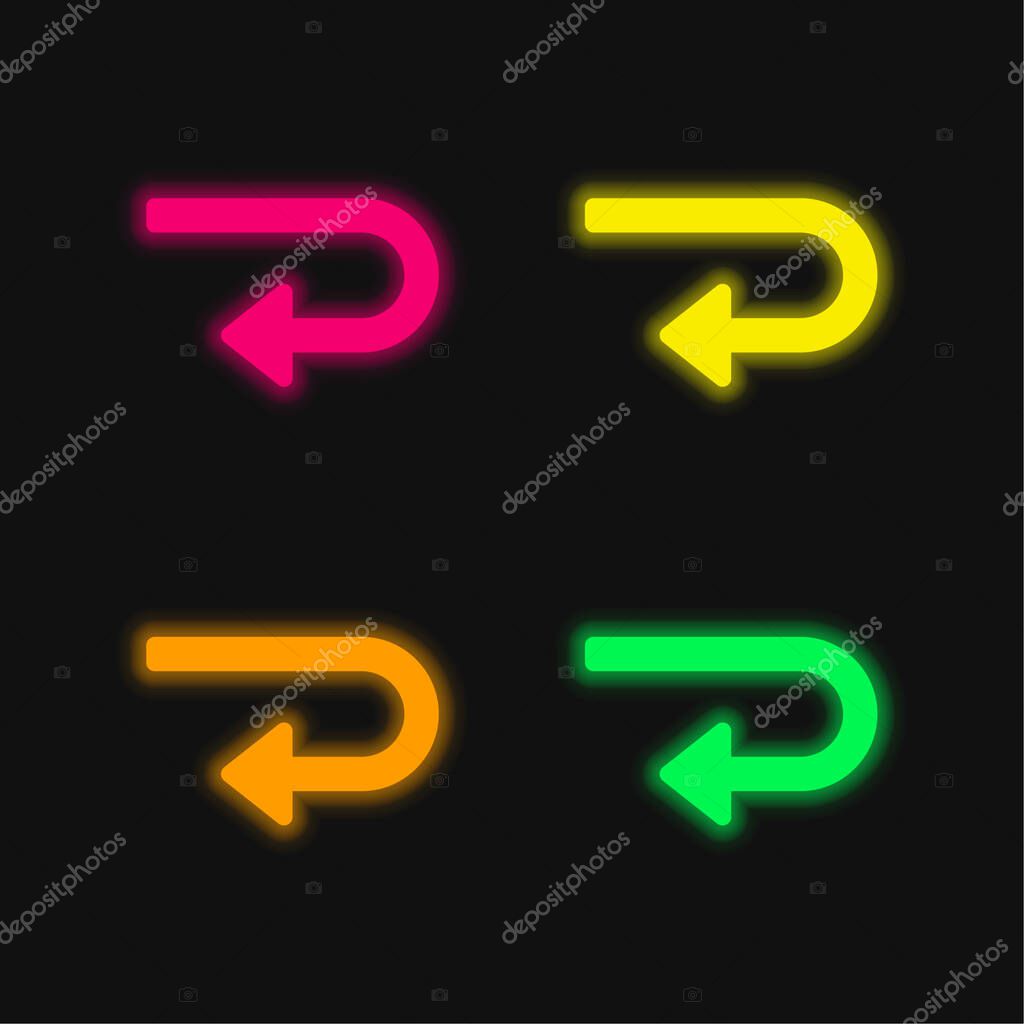 Back four color glowing neon vector icon