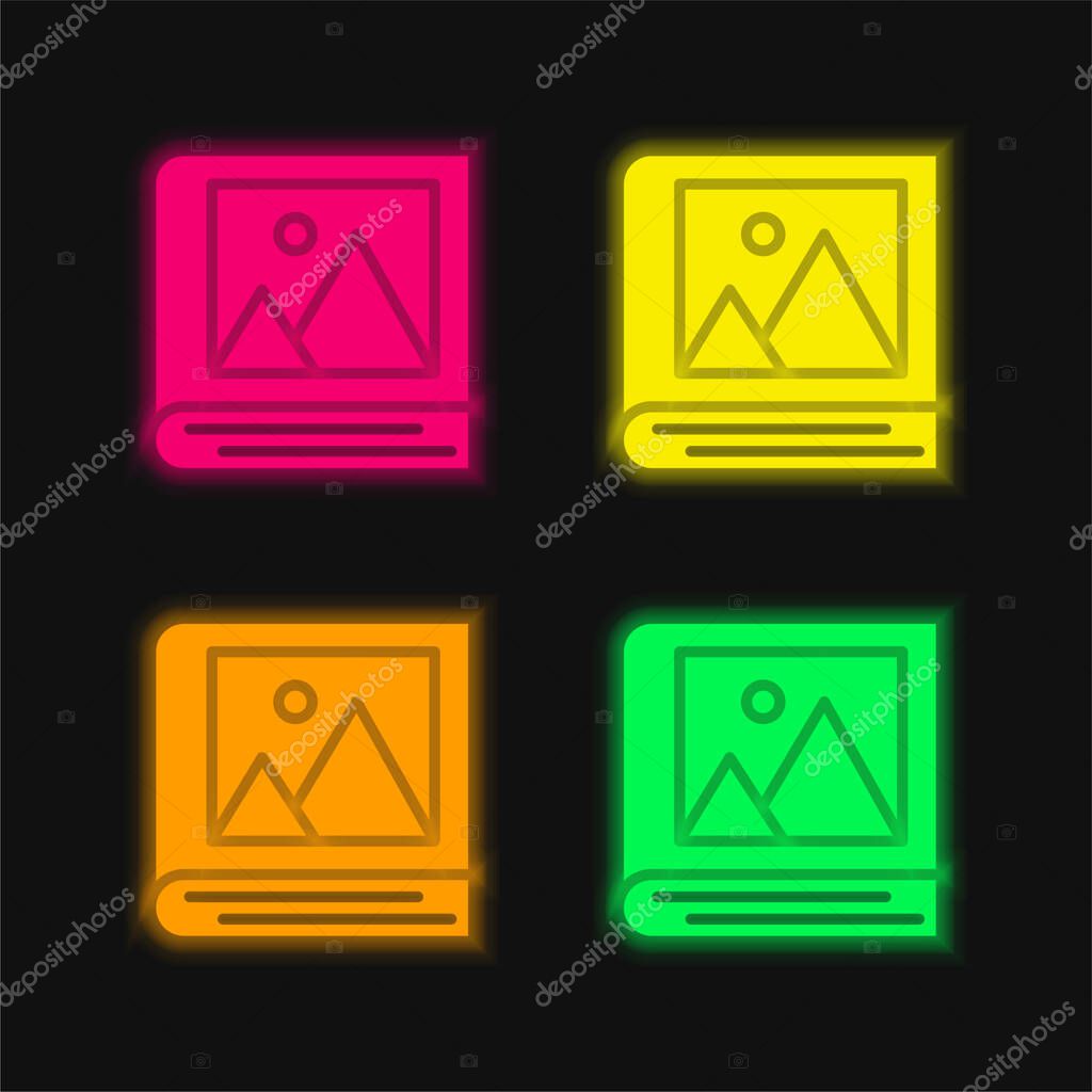 Album four color glowing neon vector icon