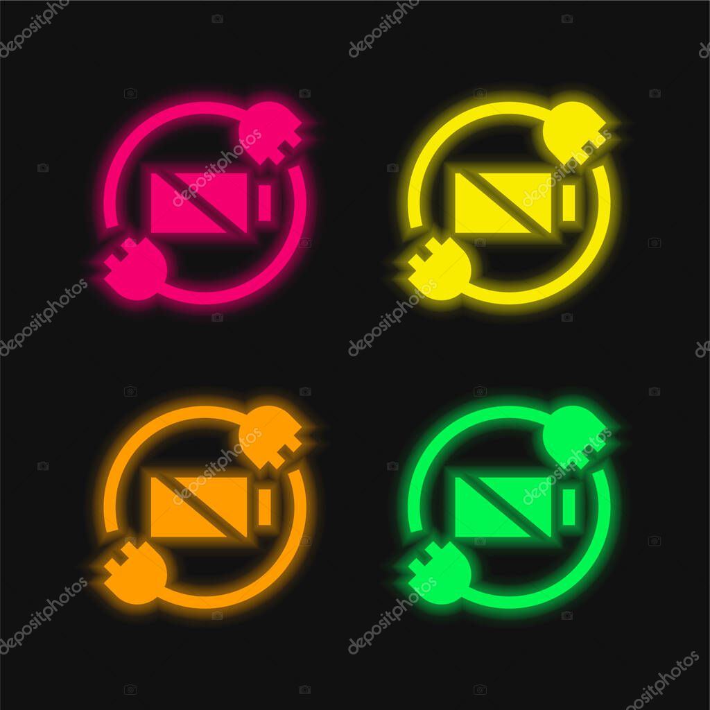 Battery Status four color glowing neon vector icon