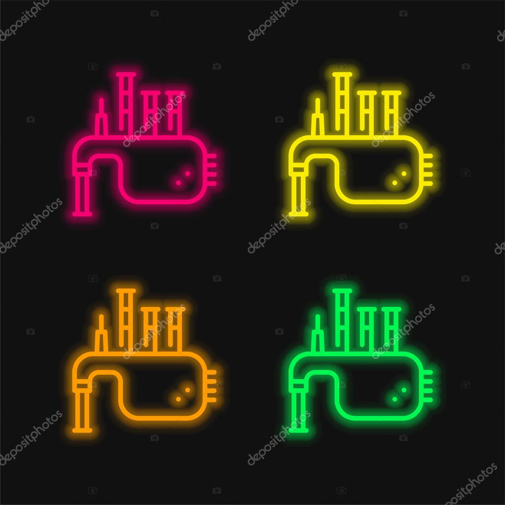 Bagpipes four color glowing neon vector icon