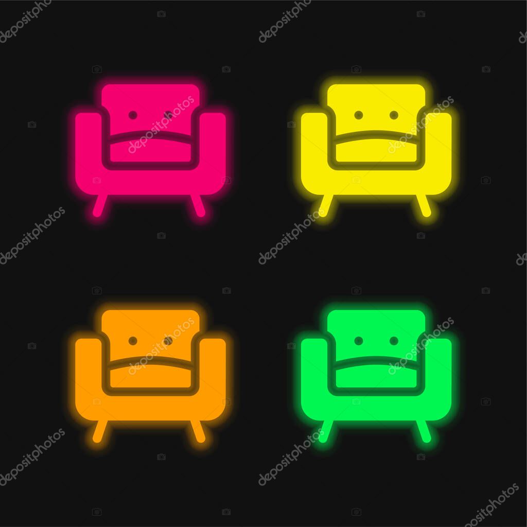 Armchair four color glowing neon vector icon
