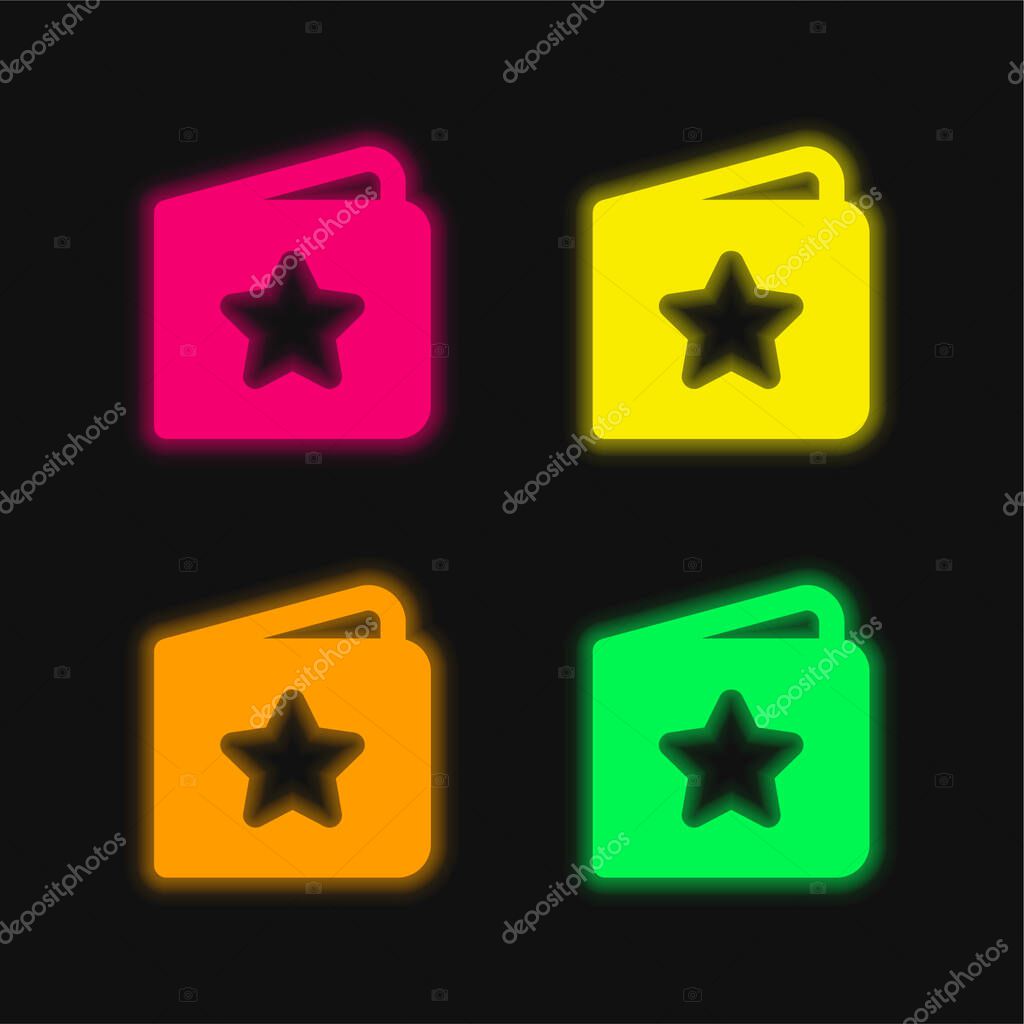 Book four color glowing neon vector icon