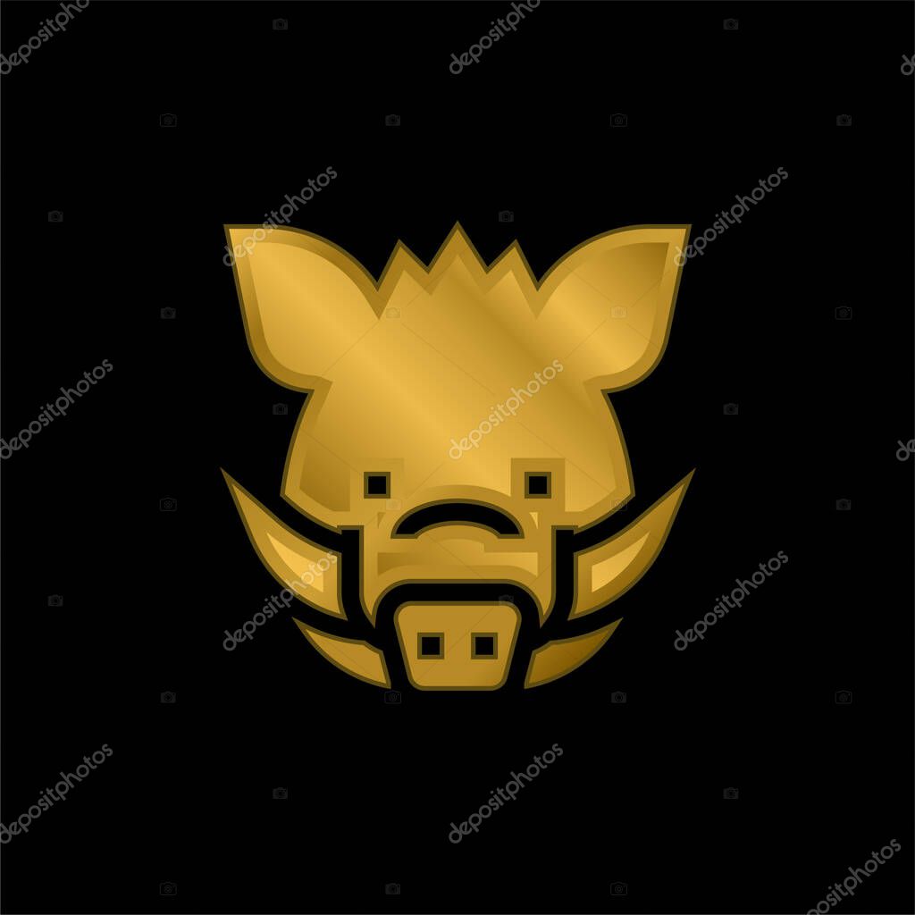 Boar gold plated metalic icon or logo vector