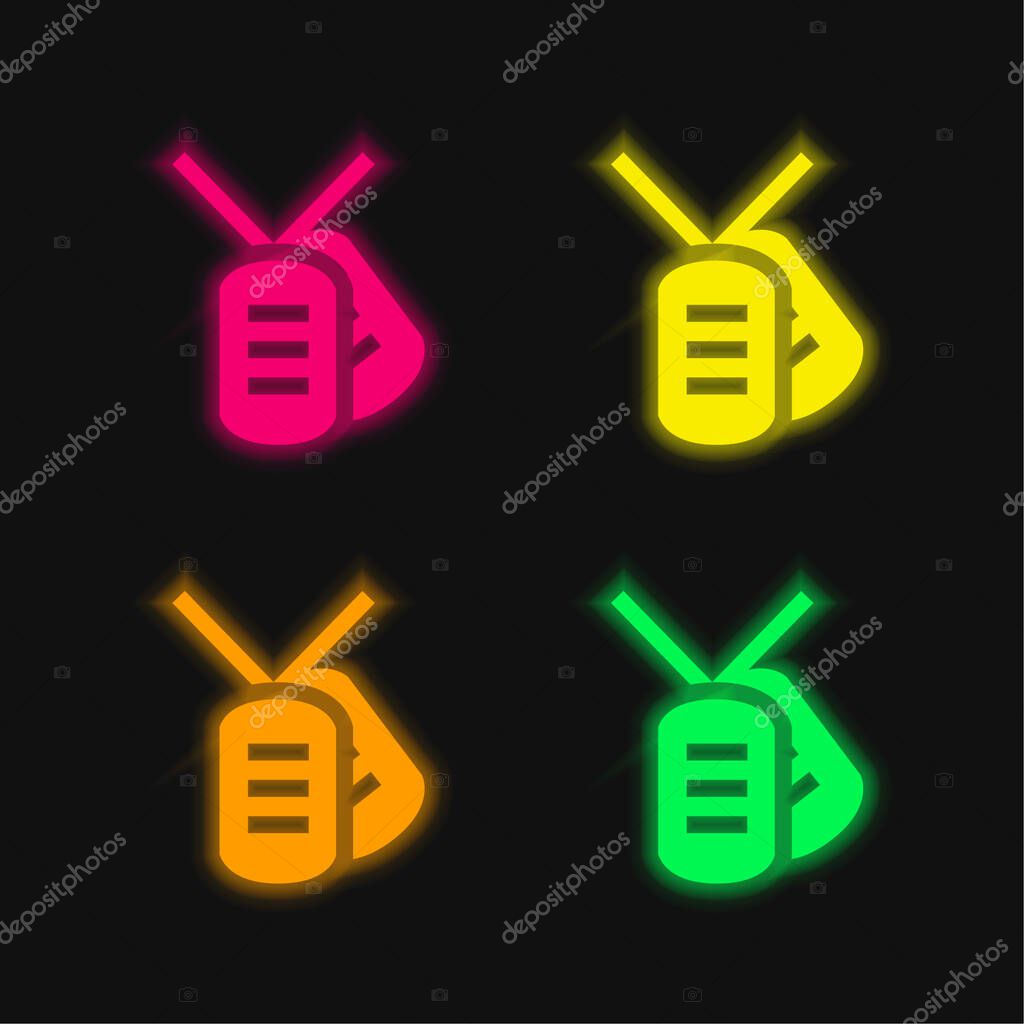 Army Dog Tag four color glowing neon vector icon