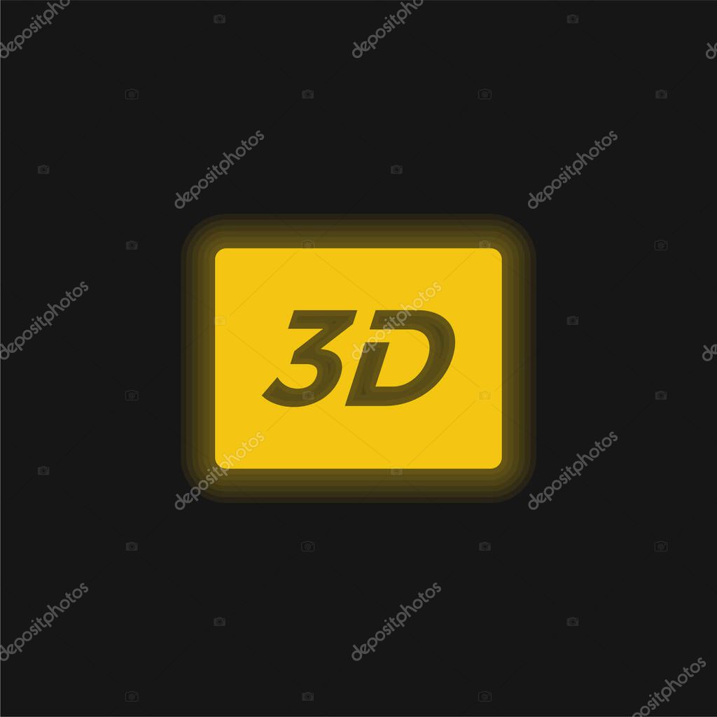 3D Sign yellow glowing neon icon