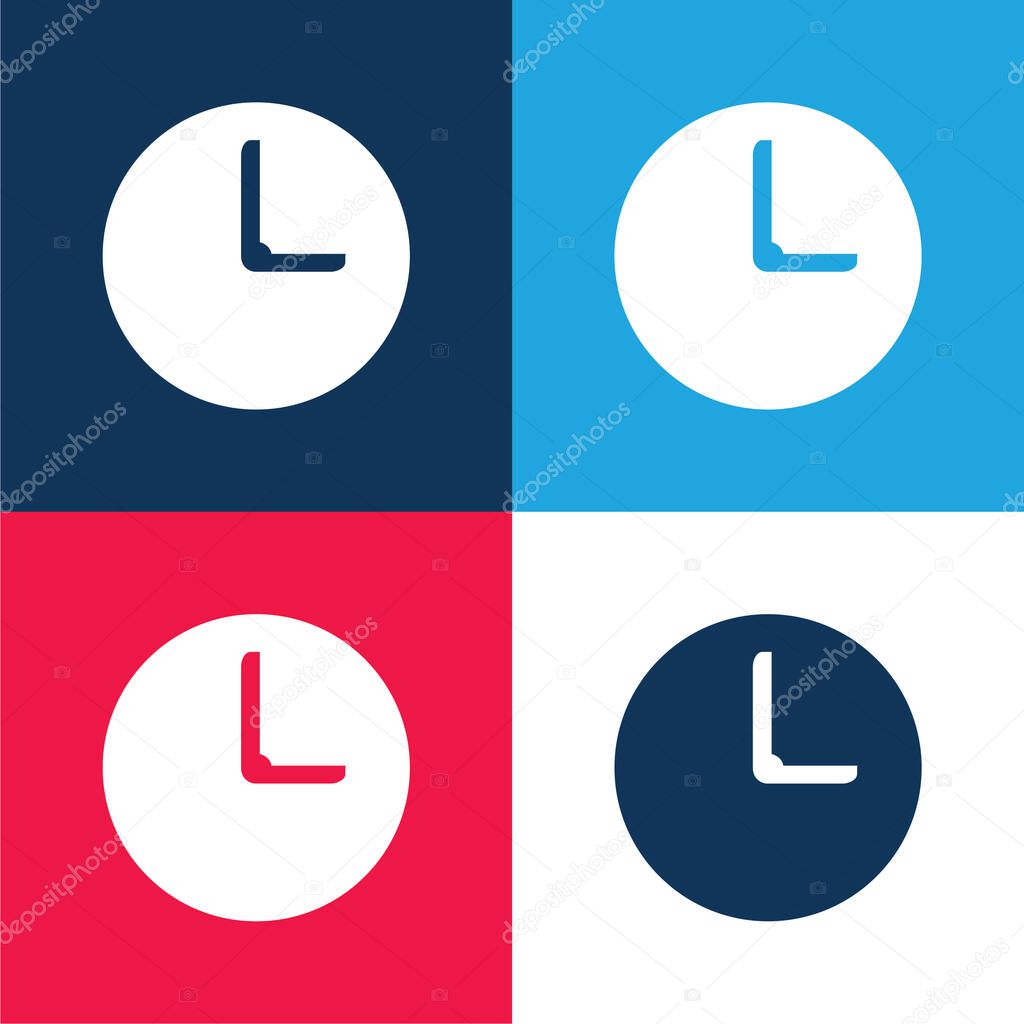 Black Wall Clock blue and red four color minimal icon set