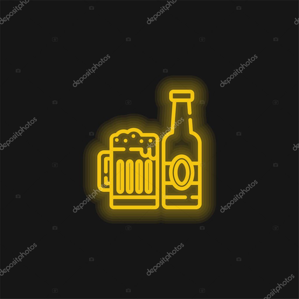 Beer yellow glowing neon icon