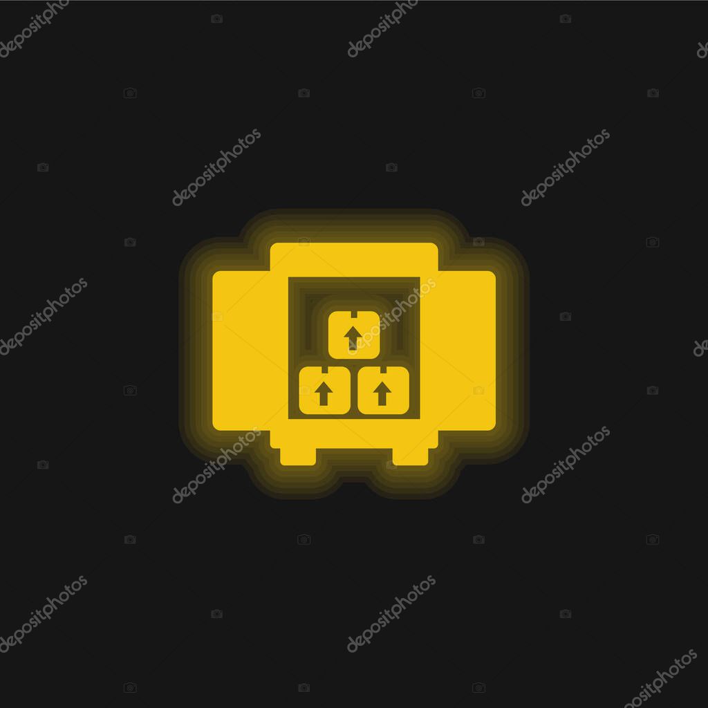 Boxes Storage For Delivery Inside A Truck Box From Back View yellow glowing neon icon