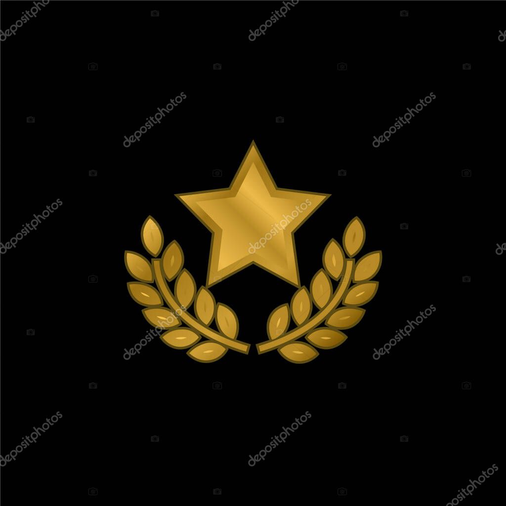 Award Star With Olive Branches gold plated metalic icon or logo vector