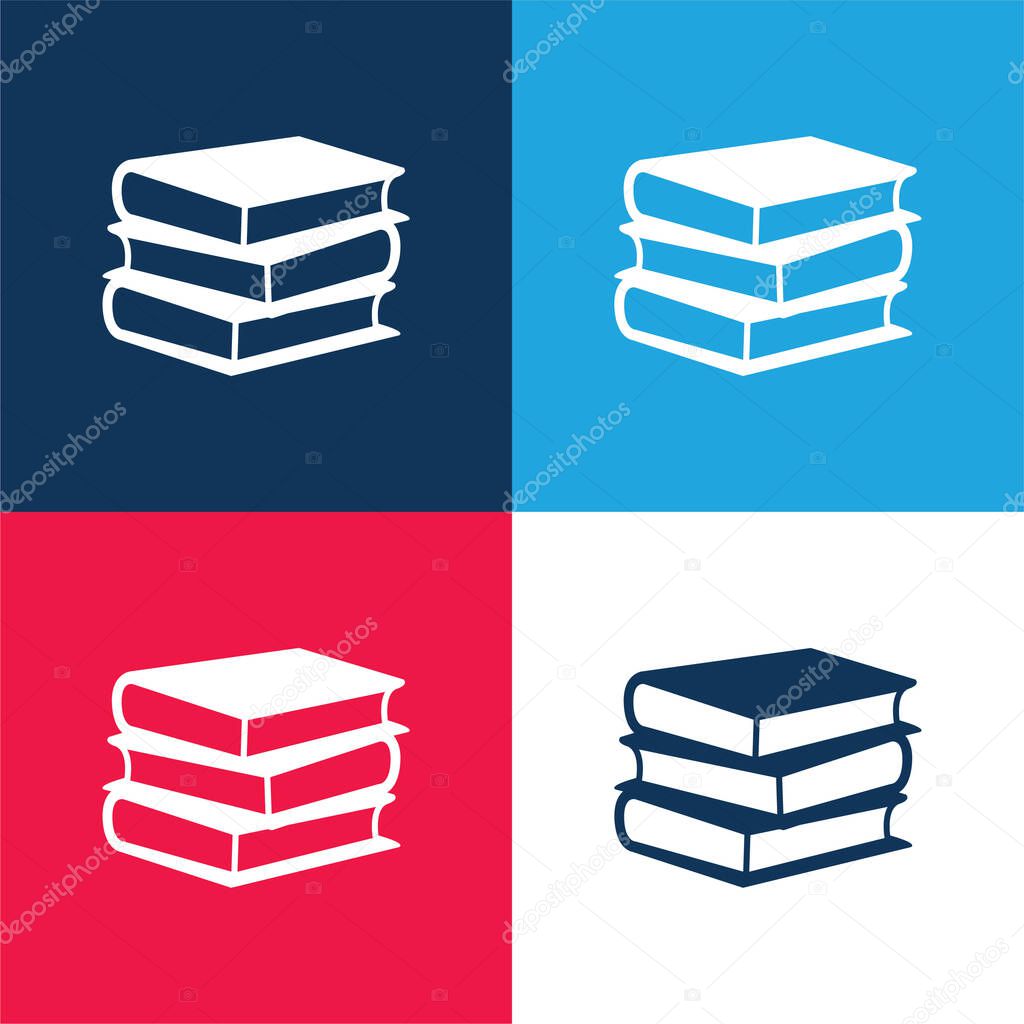 Books Stack Of Three blue and red four color minimal icon set
