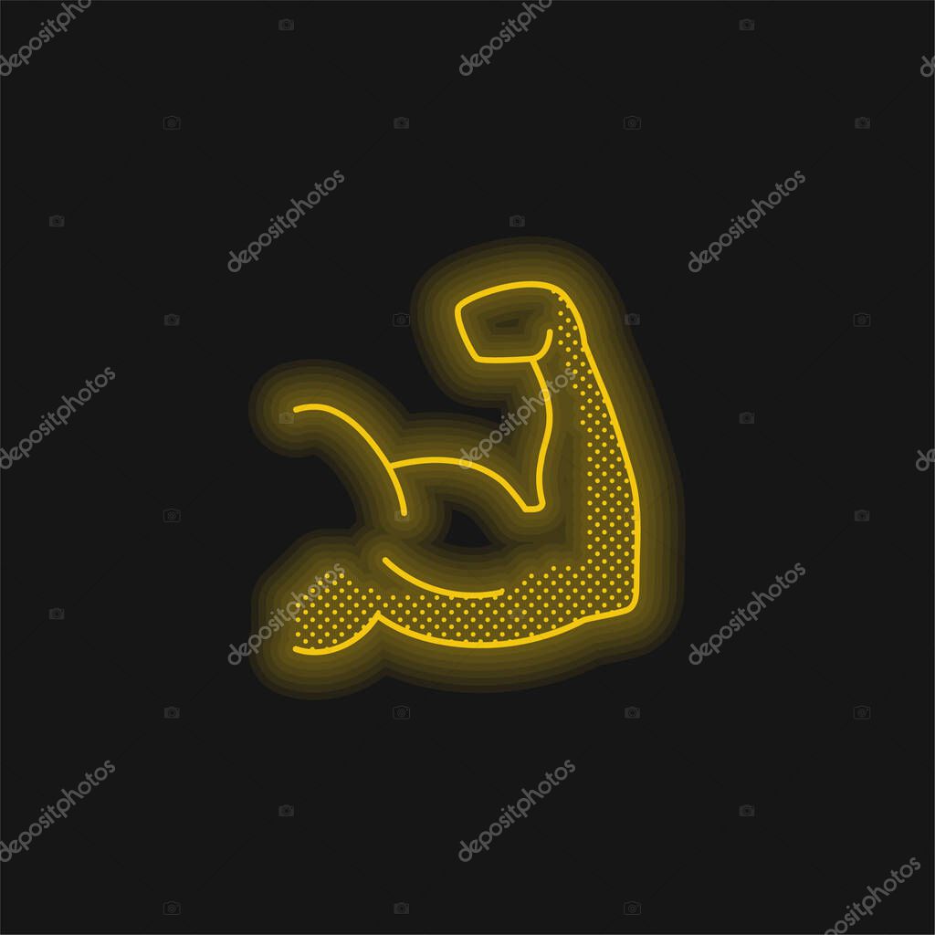 Biceps yellow glowing neon icon