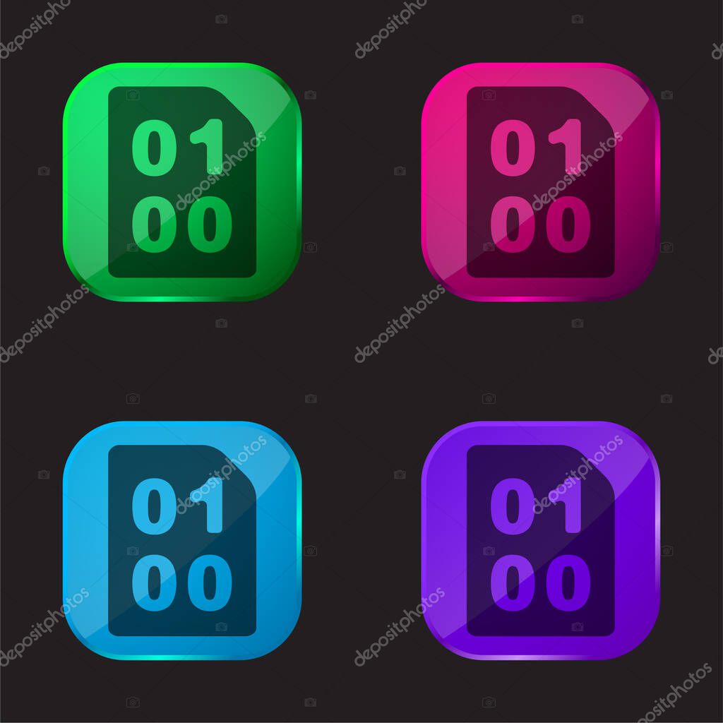 Binary Code With Zeros And One four color glass button icon