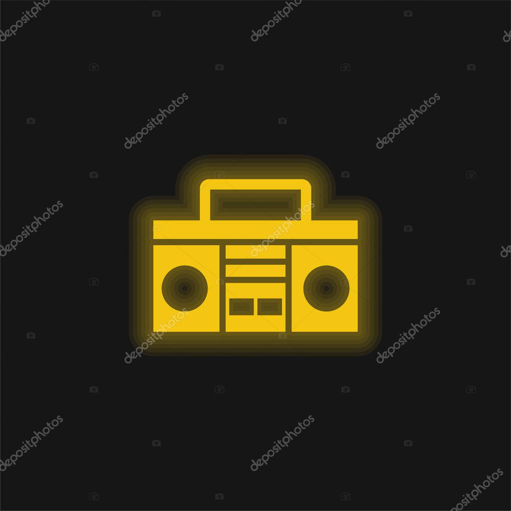 Boom Box With Handle yellow glowing neon icon