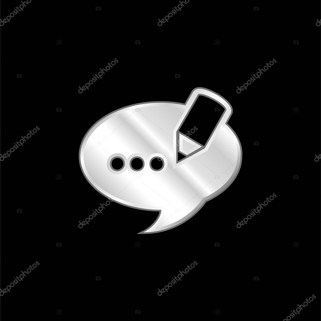 Blog Comment Speech Bubble Symbol silver plated metallic icon