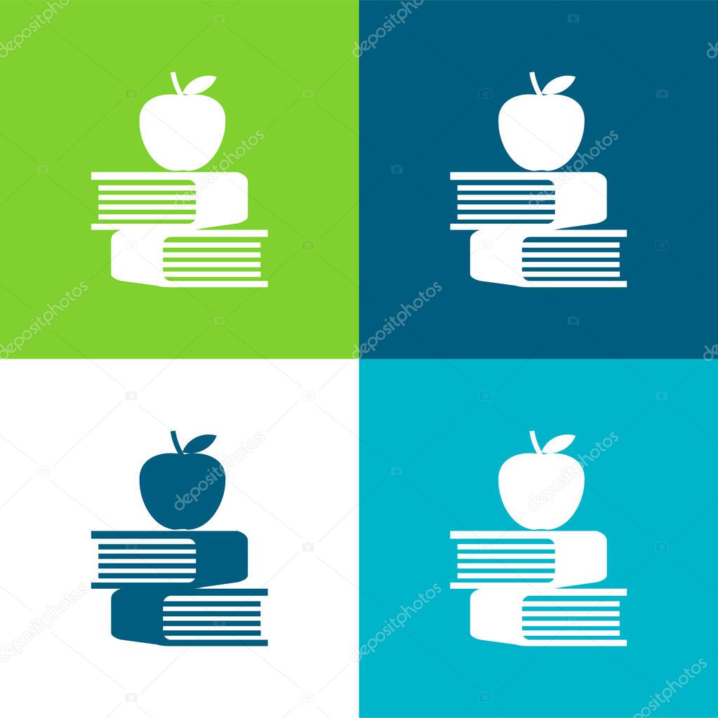 Apple And Books Flat four color minimal icon set