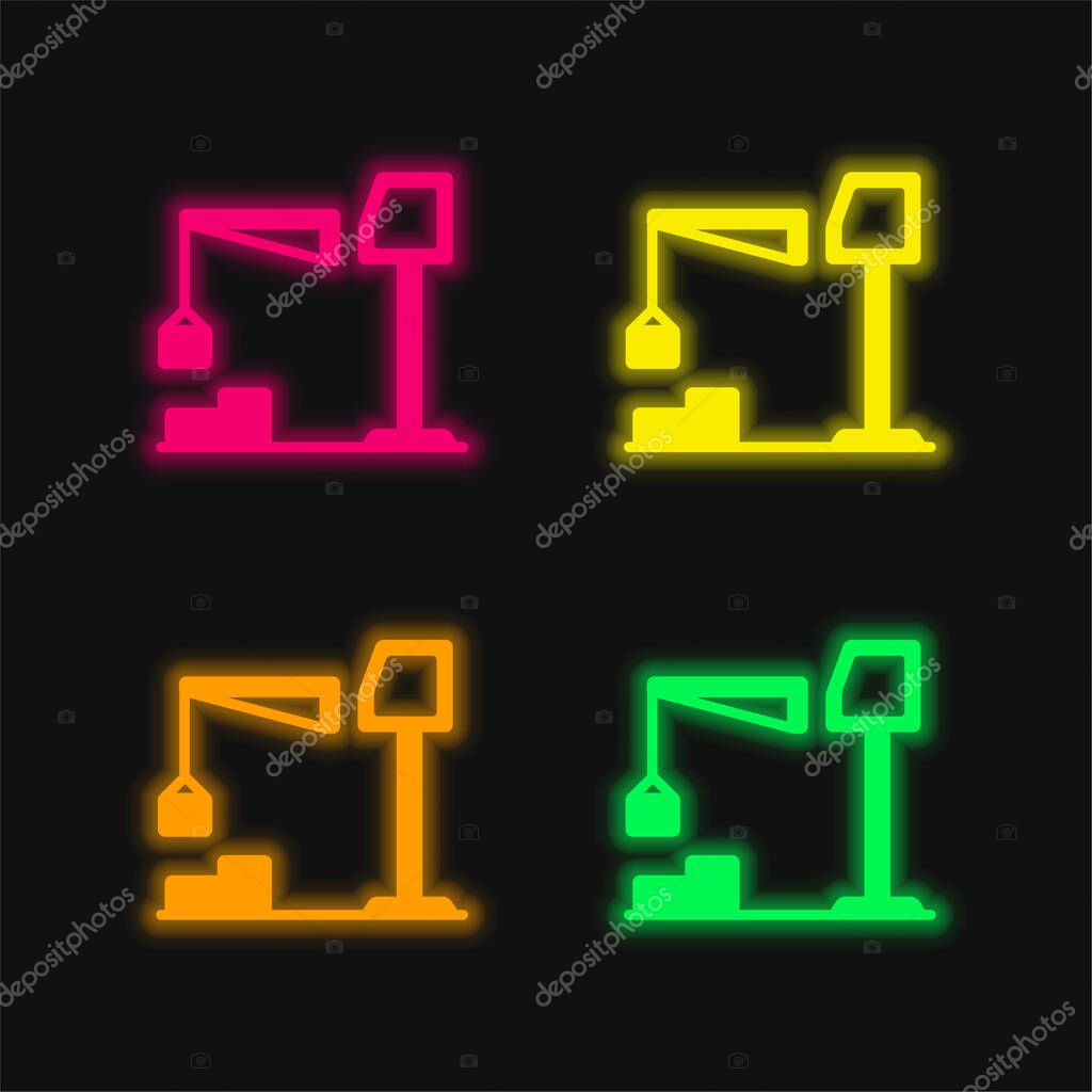 Big Derrick With Boxes four color glowing neon vector icon