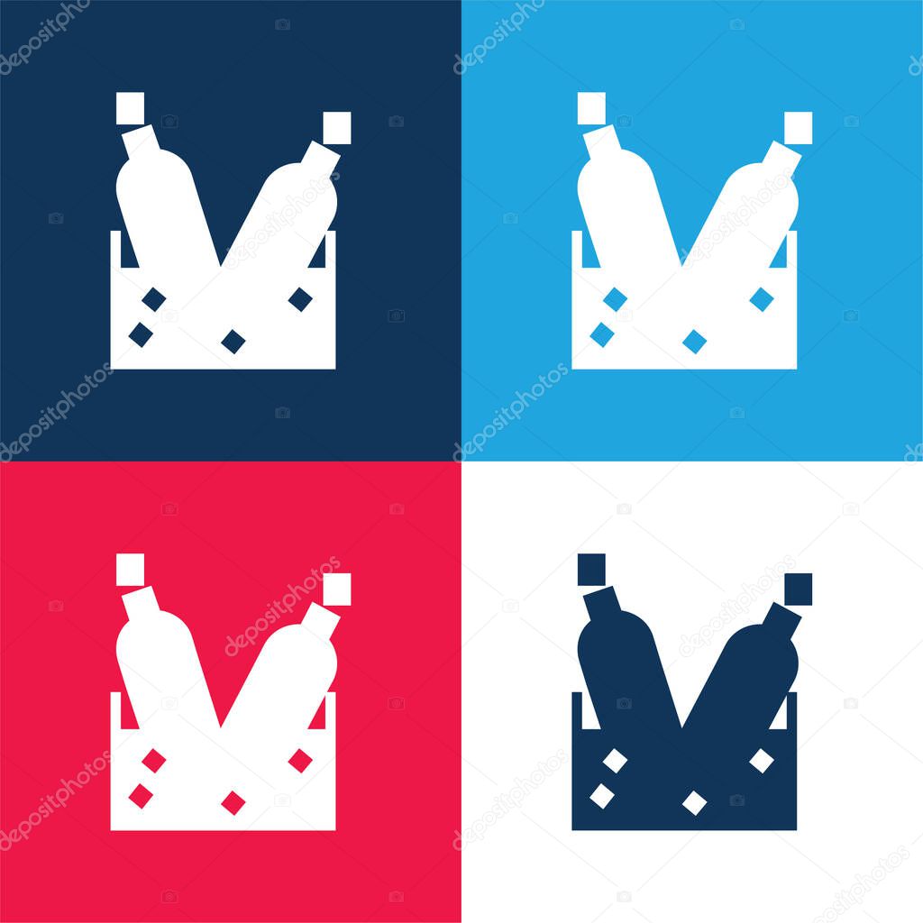 Bottles With Ice Cubes blue and red four color minimal icon set
